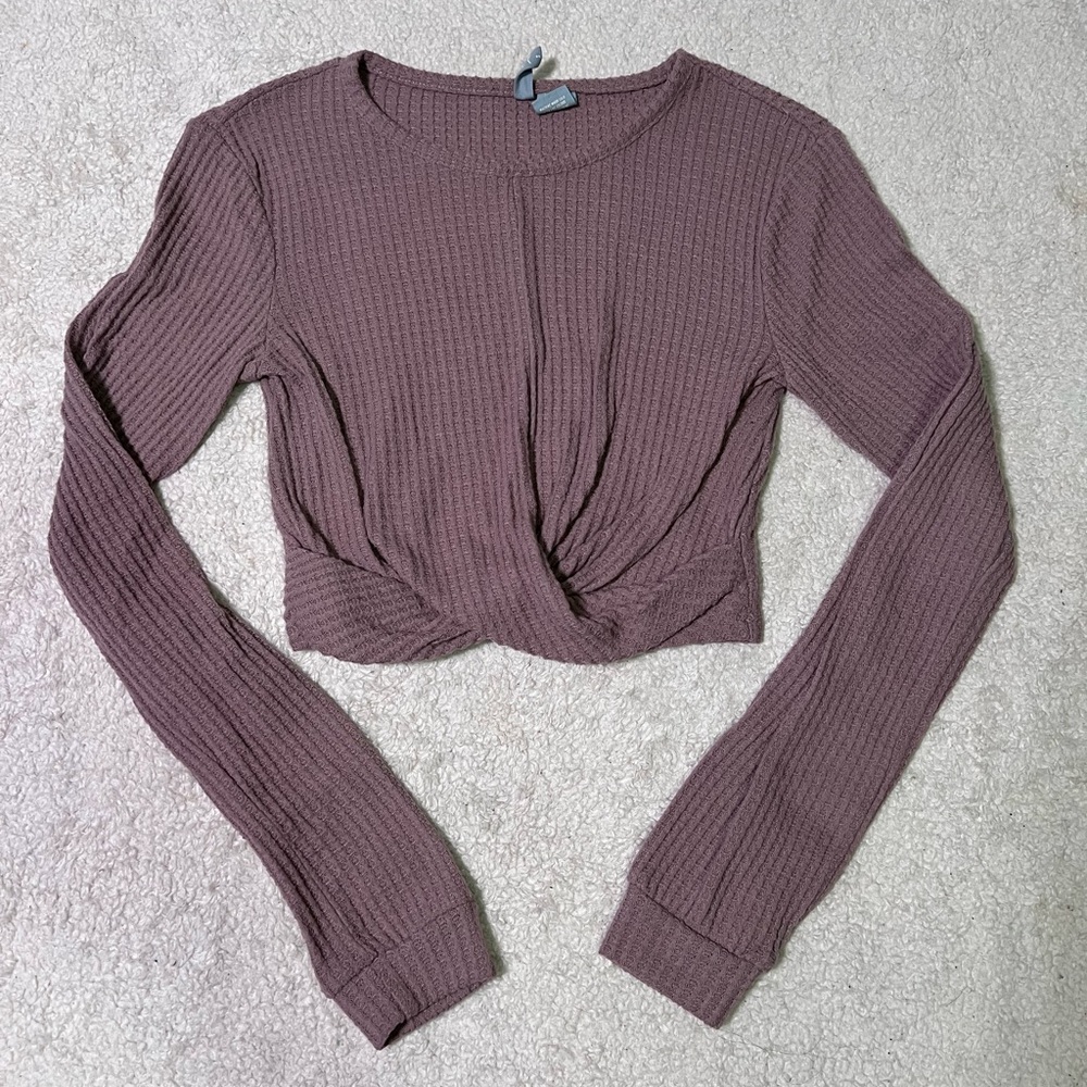 Sky & Sparrow Cropped Ribbed Knit Top - Light Mauve